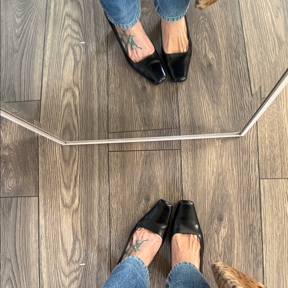 Italian leather Black Square-Toe block Heels size 9 - Picture 4 of 13